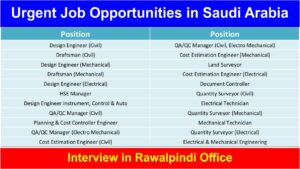 Urgent Job Opportunities in Saudi Arabia