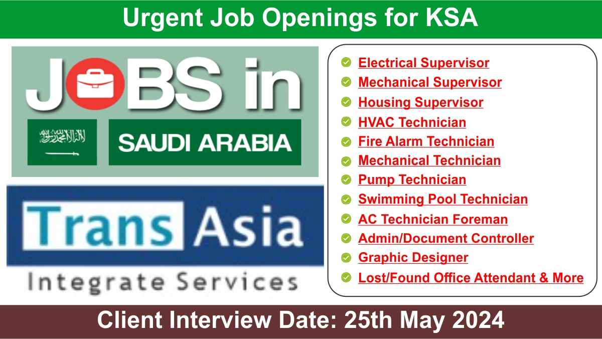 Urgent Job Openings for KSA