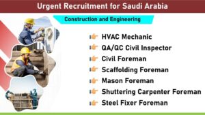 Urgent Recruitment for Saudi Arabia