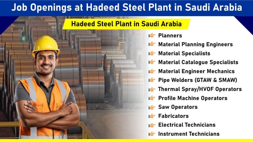 Job Openings at Hadeed Steel Plant in Saudi Arabia