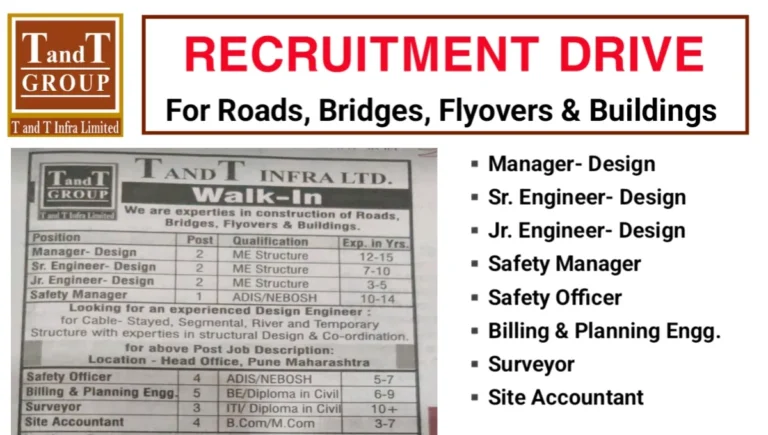 T And T Infra Ltd Walk-In Interview 2025 | Date: 3rd March 2025