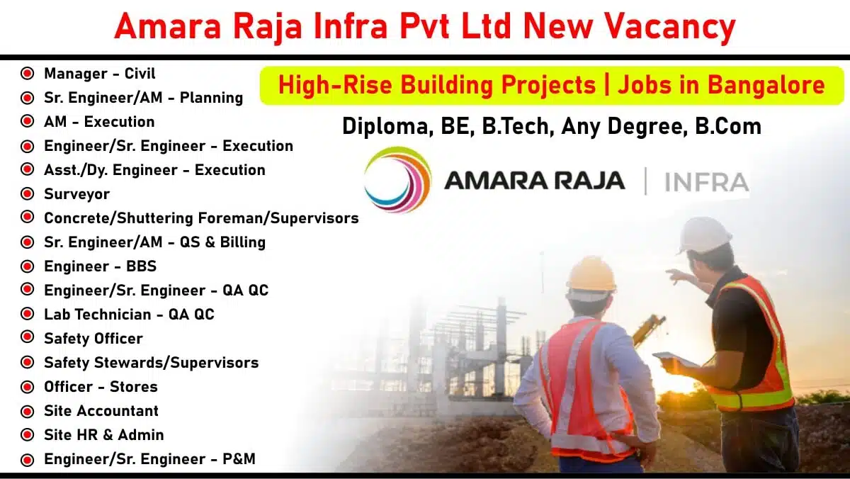 High-Rise Building Project Jobs in Bangalore – Civil, QA/QC, Safety, and More Openings at Amara Raja Infra Pvt. Ltd