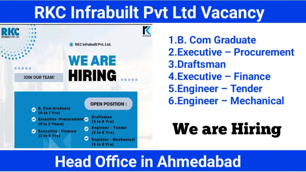 RKC Infrabuilt Pvt Ltd New Opening 2025 | For Engineer – Tender, Engineer – Mechanical, Executive – Finance