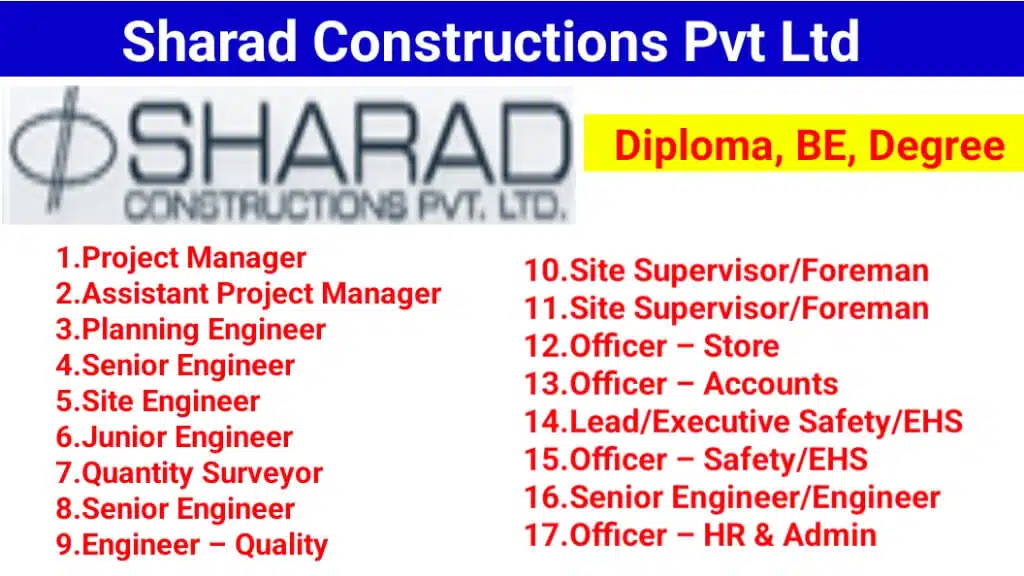 Sharad Constructions Pvt Ltd Hiring 2025 | For High-rise and industrial projects Across Maharashtra and Gujarat