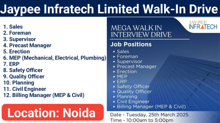 Jaypee Infratech Limited Walk-In Drive, Construction Jobs in Noida | Mega Walk-In Interview 2025