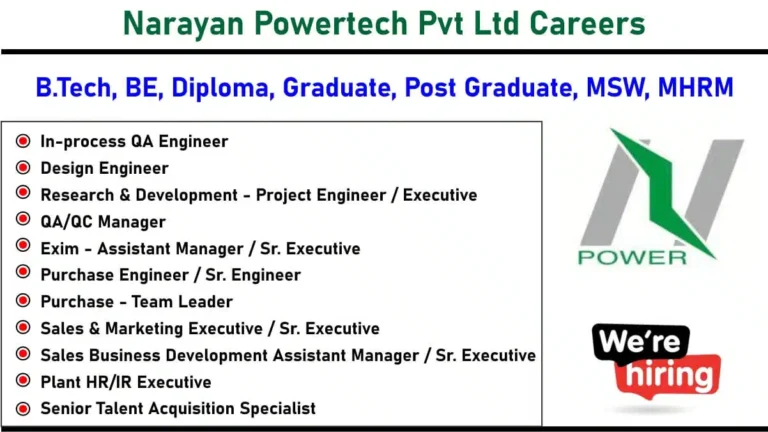Narayan Powertech Pvt Ltd Recruitment 2025 | For B.Tech, BE, Diploma, Graduate, Post Graduate, MSW, MHRM
