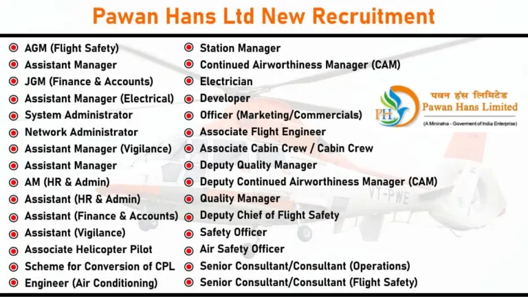 Pawan Hans Ltd Hiring 2025 | For regular and contractual basis in Delhi/NCR & Mumbai