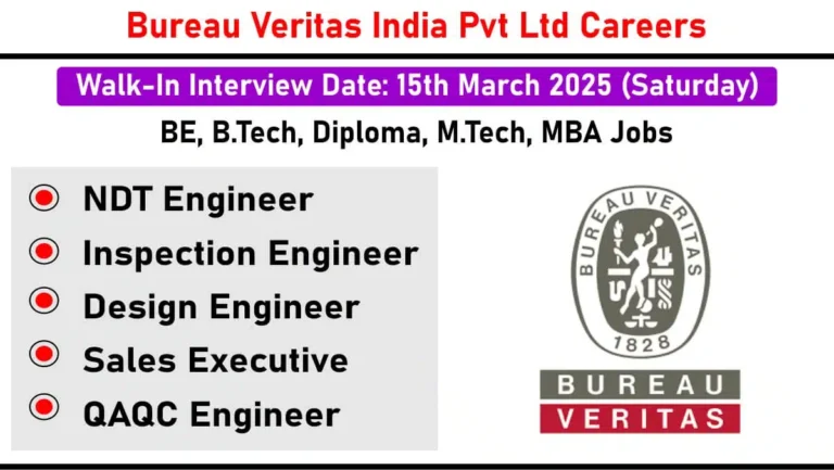 Bureau Veritas India Hiring – NDT Engineer, Inspection Engineer, Design Engineer, QAQC Engineer & More | Bangalore Walk-In Drive