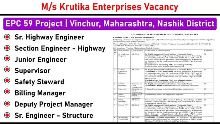 M/s Krutika Enterprises Recruitment 2025 | Jobs in Vinchur, Maharashtra, Nashik District