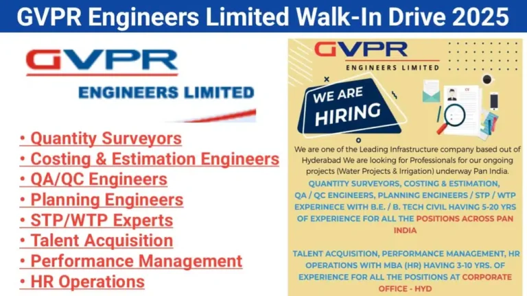GVPR Engineers Limited Recruitment 2025 | Construction Jobs In Hydrabad