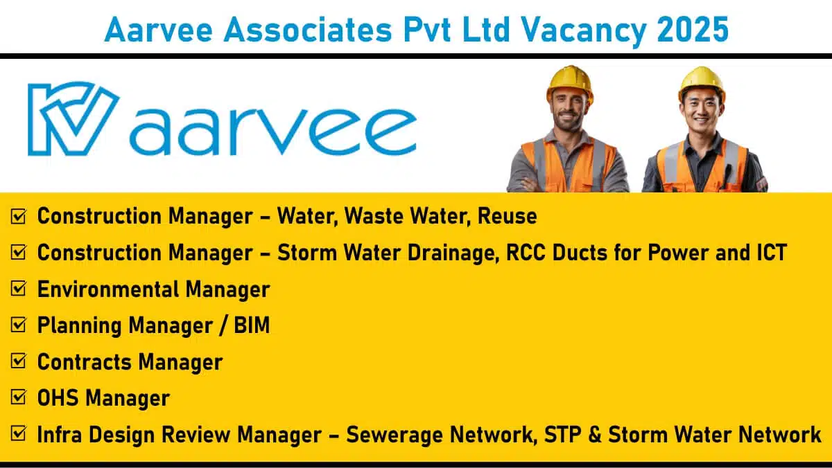 Aarvee Associates Pvt Ltd Recruitment May 2025 | For Urban Infrastructure & Water Supply Projects