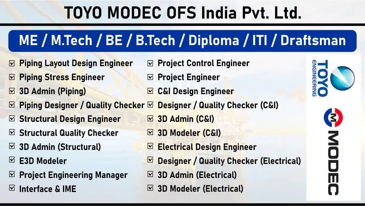 TOYO MODEC OFS India Pvt Ltd Walk-In Drive 2025 | For ME / M.Tech / BE / B.Tech / Diploma / ITI / Draftsman
