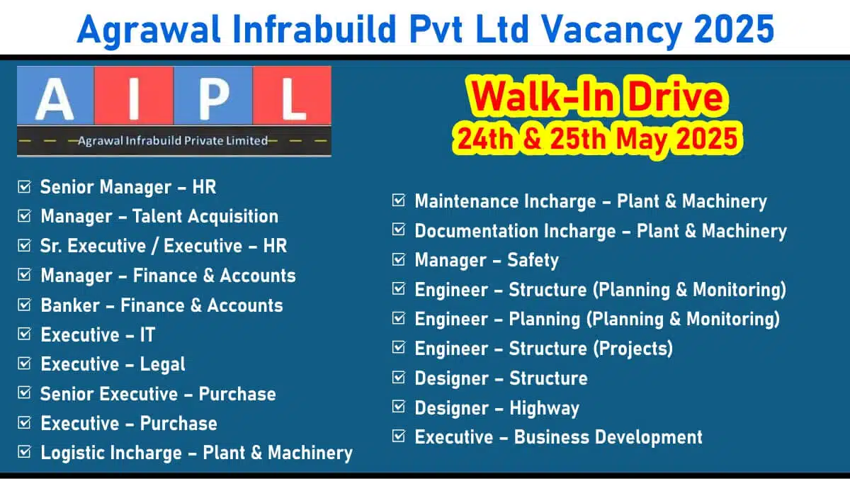 Agrawal Infrabuild Pvt Ltd Walk-In Drive 2025 | Date: 24th & 25th May 2025