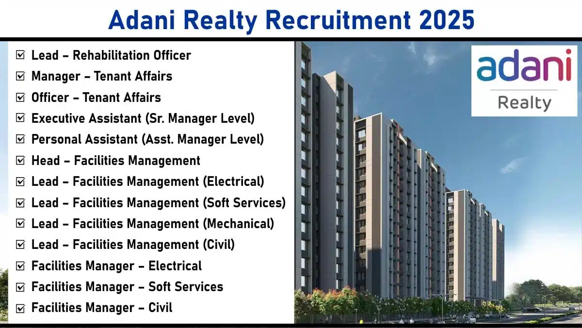 Adani Realty Latest New Vacancy 2025 | Construction Jobs In Mumbai