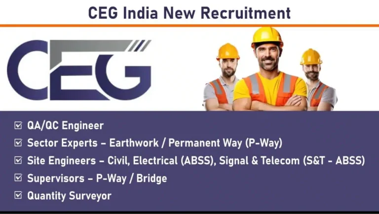 CEG India Recruitment 2025 | For QA/QC Engineer, Site Engineer, Supervisor and Quantity Surveyor