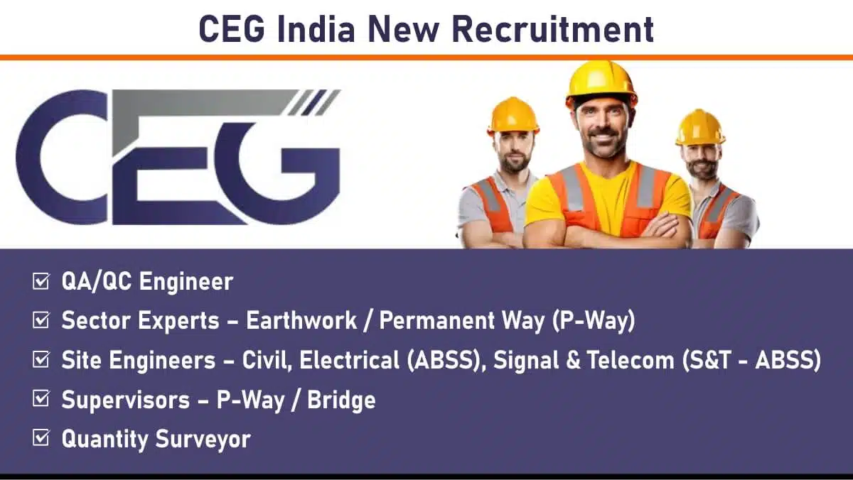 CEG India Recruitment 2025 | For QA/QC Engineer, Site Engineer, Supervisor and Quantity Surveyor