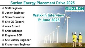 Suzlon Energy Placement Walk-In Interview 2025 | Date: 19th June 2025 (Thursday)