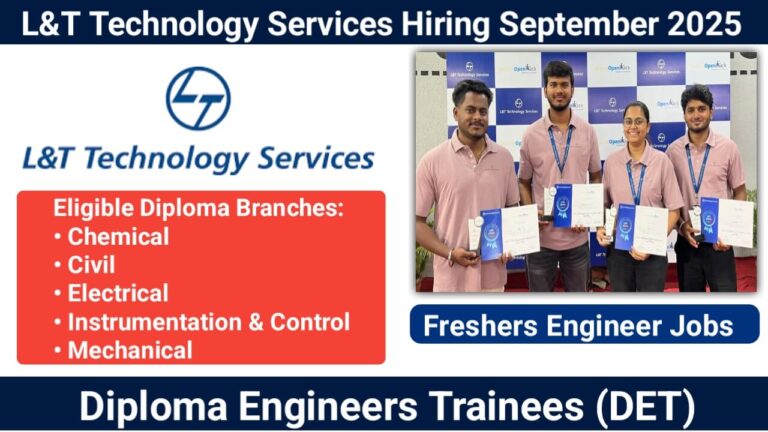 L&T Technology Services Hiring September 2025 | For Diploma Engineers Trainees | Location: Chennai & Vadodara