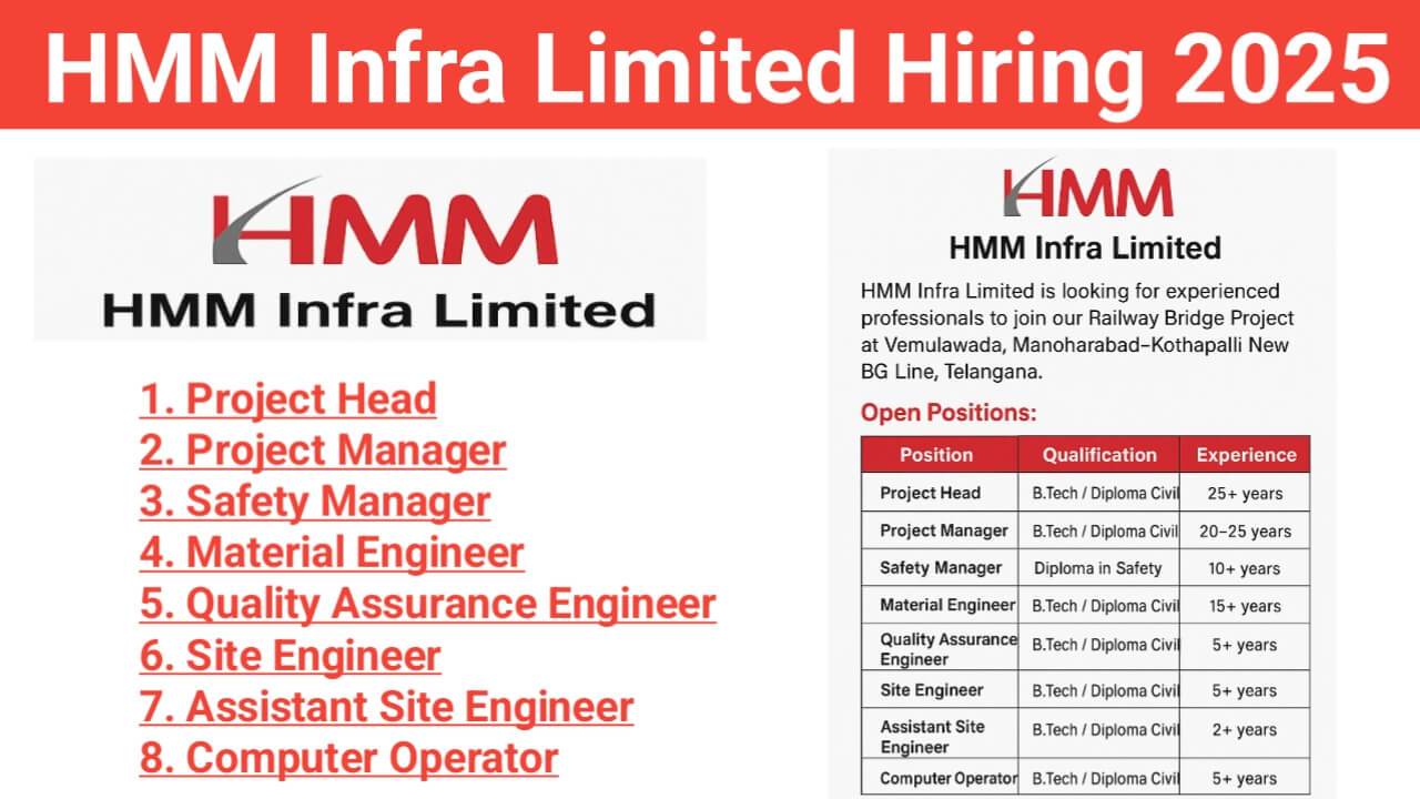 HMM Infra Limited Hiring 2025 | Hiring for Railway Bridge Project