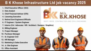 B K Khose Infrastructure Ltd job vacancy 2025 | Apply for Project Manager, CEO, Billing Engineer & More
