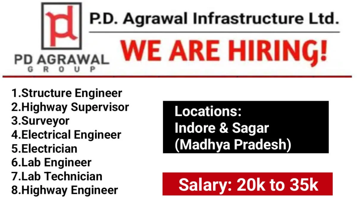P D Agrawal Infrastructure Ltd Hiring 2025 | Locations: Indore & Sagar (Madhya Pradesh)