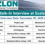 Suzlon Walk-In Interview 2025 | 07 Dec 2025 | Engineering & Admin Job Openings | All Graduates Eligible